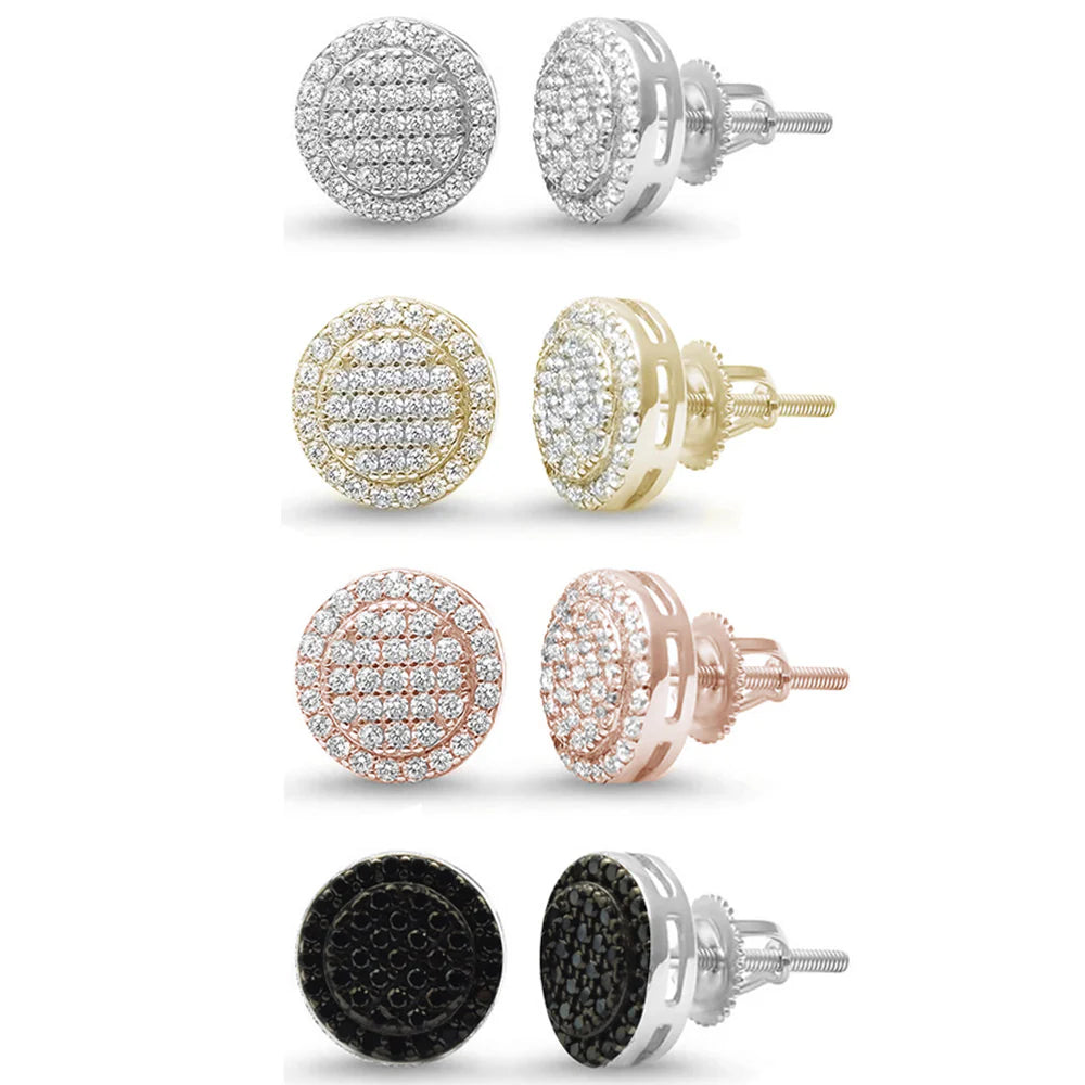 Sterling Silver Micro Pave 10MM Round Screw Back Studs Earring