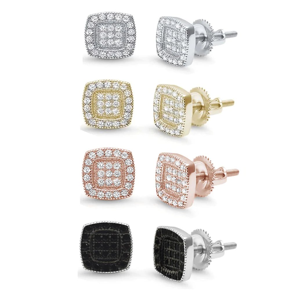 Sterling Silver 8mm Square Micro Pave Stud Earrings