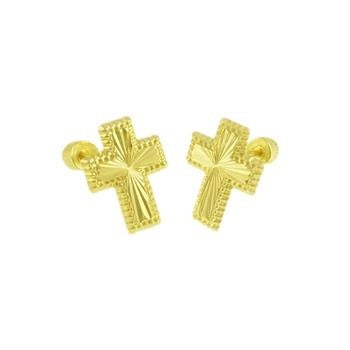 14K Yellow Gold Cross Screw Back Stud Earrings