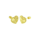 14K Yellow Gold Diamond Cut Heart Crew Back Stud Earrings