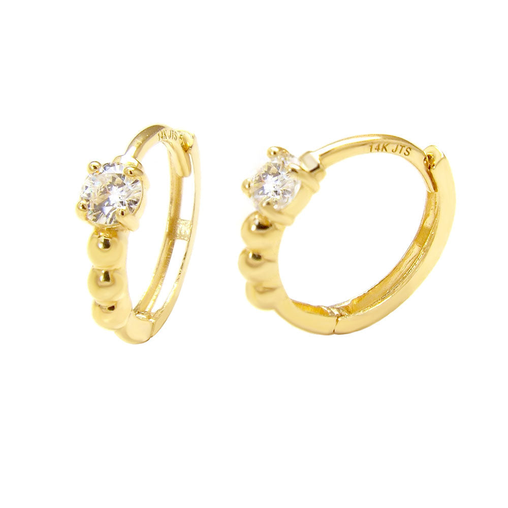 14K Yellow Gold Round Cubic Zirconia Huggie Hoop Earrings