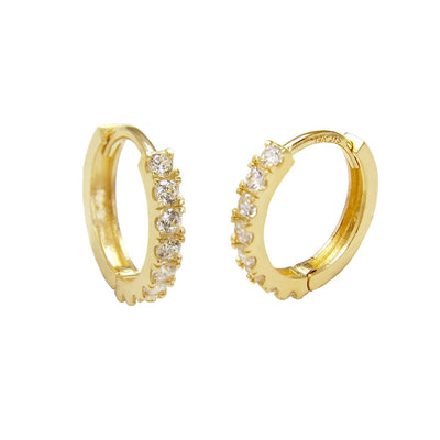 14K Yellow Gold CZ Huggie Hoop Earrings