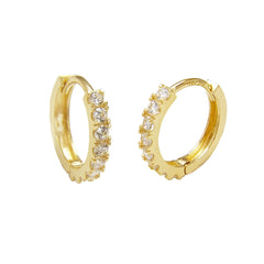 14K Yellow Gold CZ Huggie Hoop Earrings
