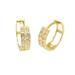 14K Yellow Gold 2 Lines Cubic Zirconia Huggie Hoop Earrings
