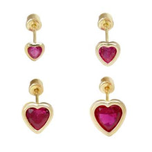 Load image into Gallery viewer, 14K Yellow Gold Red CZ Heart Bezel Set Screw Back Stud Earrings