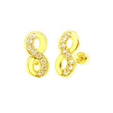 Load image into Gallery viewer, 14K Yellow Gold Infinity CZ Stud Earrings With Screw Back