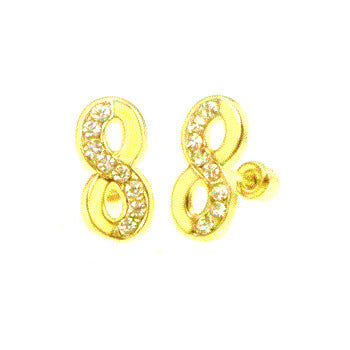 14K Yellow Gold Infinity CZ Stud Earrings With Screw Back