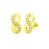14K Yellow Gold Infinity CZ Stud Earrings With Screw Back