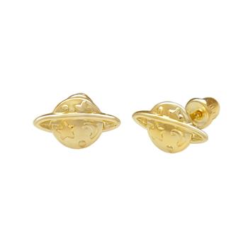 14K Yellow Gold Earth Planet Stud Earrings With Screw Back