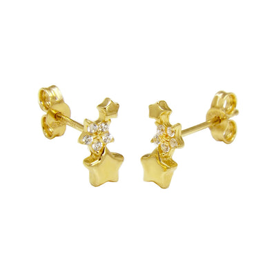 14K Yellow Gold Solid Clustered Star CZ Stud Earrings With Push Back