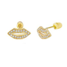 Load image into Gallery viewer, 14K Yellow Gold Lip CZ Stud Earrings With Screw Back