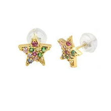 Load image into Gallery viewer, 14K Yellow Gold Multi Colored CZ Star Silicone Backing Stud Earrings