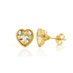 14K Yellow Gold CZ Heart Bezel Set Stud Earrings With Push Back