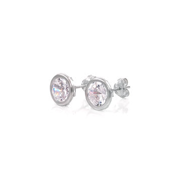 14K Yellow Gold Round CZ Bezel Set Stud Earrings With Push Back