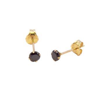14K Yellow Gold Black CZ Butterfly Backing Stud Earrings