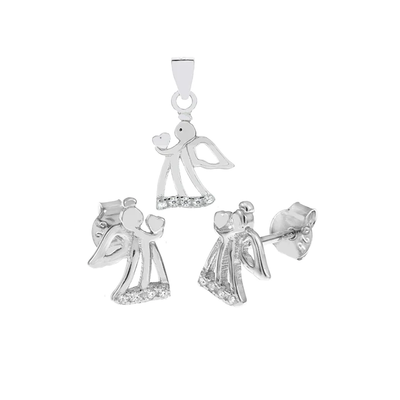 Sterling Silver Angel CZ Earrings And Pendant Set