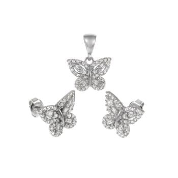 Sterling Silver Butterfly CZ Earrings And Pendant Set