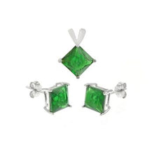 Load image into Gallery viewer, Sterling Silver Emerald CZ Princess Earrings and Pendant Set