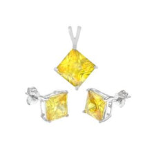 Load image into Gallery viewer, Sterling Silver Citrine CZ Princess Earrings and Pendant Set