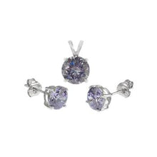 Load image into Gallery viewer, Sterling Silver Round Lavender CZ Earrings And Pendant Set