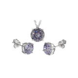 Sterling Silver Round Lavender CZ Earrings And Pendant Set