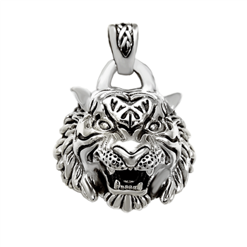 Sterling Silver Oxidized Tiger Head Pendant