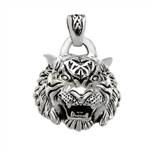 Load image into Gallery viewer, Sterling Silver Oxidized Tiger Head Pendant