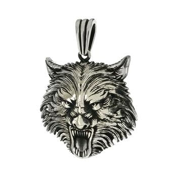 Sterling Silver Oxidized Wolf Head Pendant