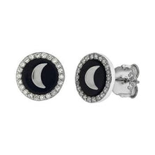 Load image into Gallery viewer, Sterling Silver Creacent Moon On Black Onyx With CZ Stud Earrings
