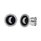 Sterling Silver Creacent Moon On Black Onyx With CZ Stud Earrings