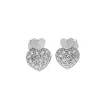 Sterling Silver Pave CZ Heart Rhodium Stud Earrings