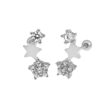 Load image into Gallery viewer, Sterling Silver Triple Star CZ Drop Earrings With Ball Crew Back