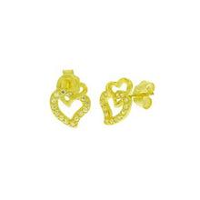 Load image into Gallery viewer, Sterling Silver Gold Plated Double Heart CZ Stud Earrings