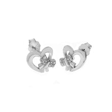 Load image into Gallery viewer, Sterling Silver Rhodium Plated CZ Bow Heart Stud Earrings