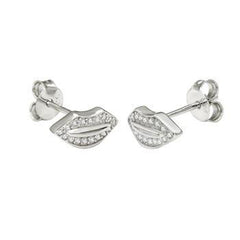 Sterling Silver Pave CZ Lip Stud Earrings