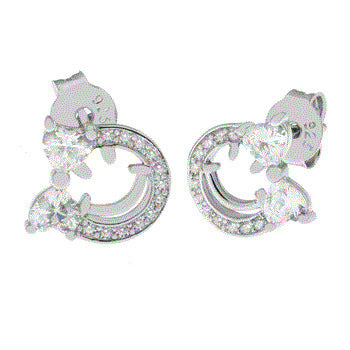 Sterling Silver Happy Emoji Girl CZ Stud Earrings