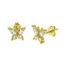 Load image into Gallery viewer, Sterling Silver Gold Plated Round And Marquise CZ Butterfly Stud Earrings
