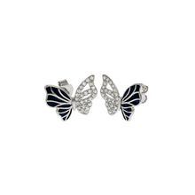 Load image into Gallery viewer, Sterling Silver Rhodium Plated Pave CZ Enamel Butterfly Stud Earrings