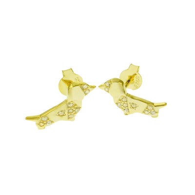Sterling Silver Gold Plated CZ Beagle Stud Earrings