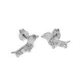 Sterling Silver Rhodium Plated CZ Beagle Stud Earrings