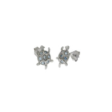 Load image into Gallery viewer, Sterling Silver Rhodium Plated Aquamarine CZ Turtle Stud Earrings