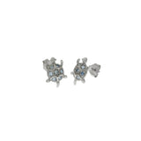 Sterling Silver Rhodium Plated Aquamarine CZ Turtle Stud Earrings