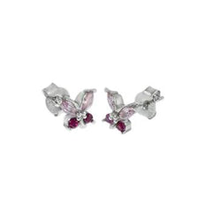 Sterling Silver Pink And Red CZ Butterfly Stud Earrings