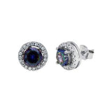 Sterling Silver Round Rainbow Mystic Halo CZ Stud Earrings