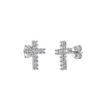 Sterling Silver Cross Cubic Zirconia Stud Earrings