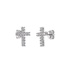 Sterling Silver Cross Cubic Zirconia Stud Earrings