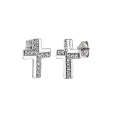 Load image into Gallery viewer, Sterling Silver Cubic Zirconia Cross Stud Earrings
