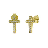 Sterling Silver Gold Plated Micro Pave CZ Cross Stud Earrings