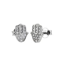 Load image into Gallery viewer, Sterling Silver Hamsa Hand Pave CZ Stud Earrings