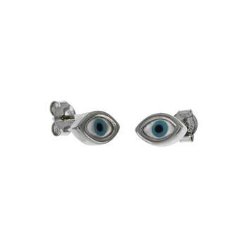 Sterling Silver Rhodium Plated Evil Eye Stud Earrings